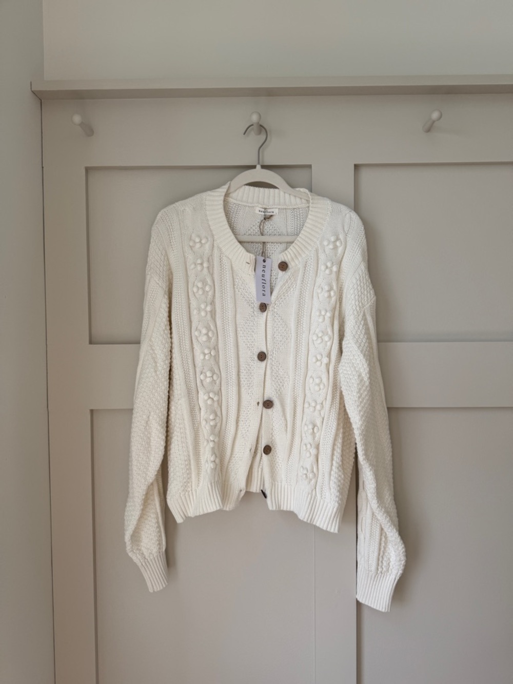 Neuflora Women's Cream Cable Knit Button-Front Cardigan Sweater